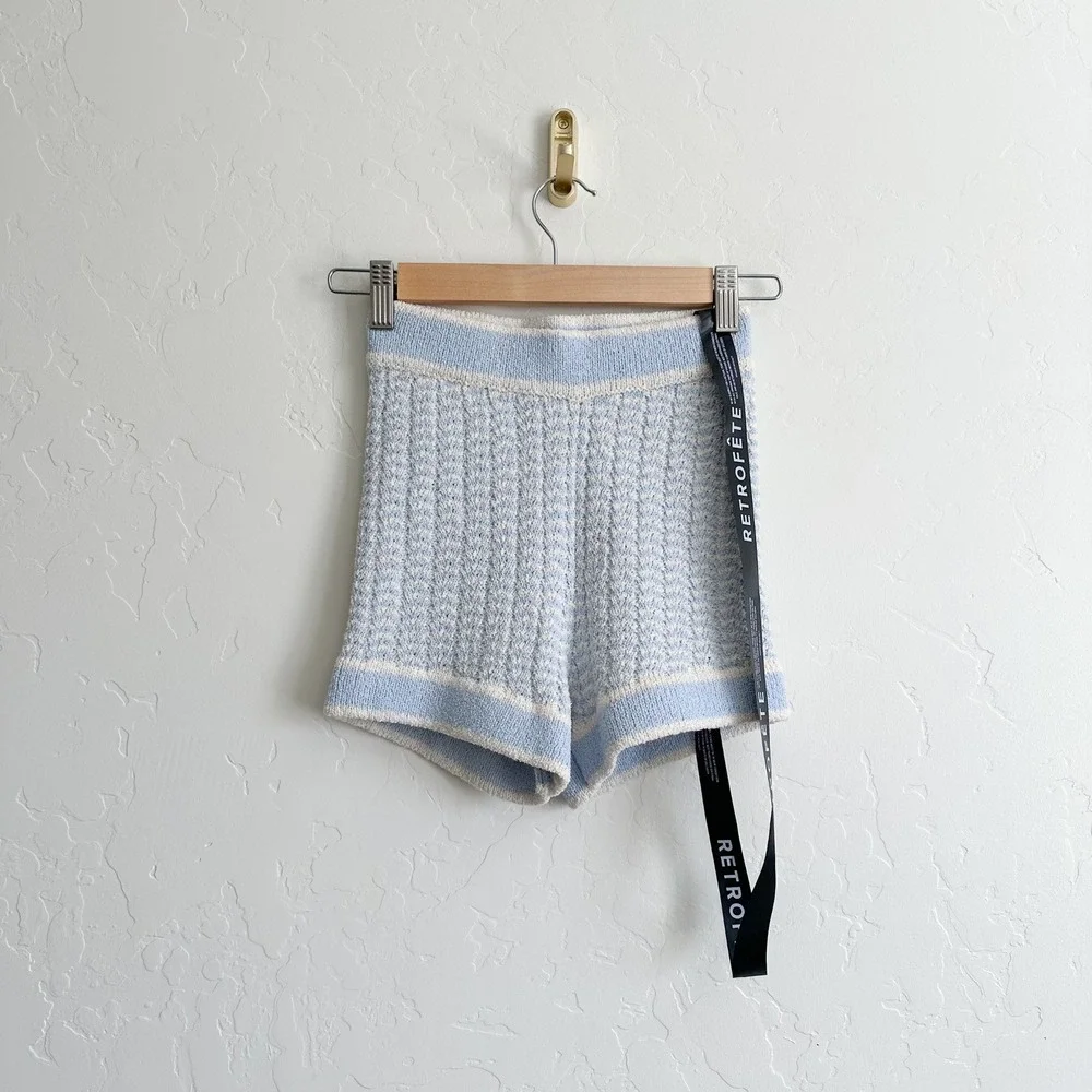 SER.O.YA‎ | NWT Louie Knit Hot Mini Shorts in Ice Blue/Eggshell